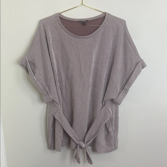 Express Tops - Express Mauve and White Striped Tie-Front Tee